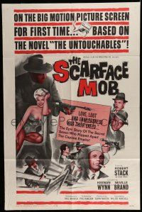 7b740 SCARFACE MOB 1sh '62 Barbara Nichols, cool art of Robert Stack as Eliot Ness!