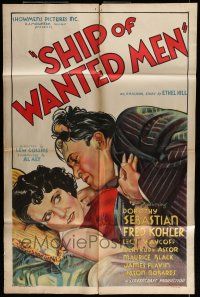 7b800 SHIP OF WANTED MEN 1sh '33 stone litho art of Dorothy Sebastian scared for her life!