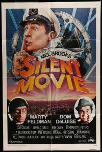 7b809 SILENT MOVIE 1sh '76 Marty Feldman, Dom DeLuise, art of Mel Brooks by John Alvin!