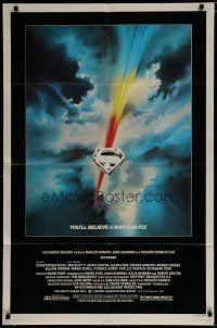 7b860 SUPERMAN 1sh '78 comic book hero Christopher Reeve, cool Bob Peak logo art!