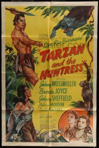 7b868 TARZAN & THE HUNTRESS 1sh '47 Johnny Weissmuller, Brenda Joyce, Johnny Sheffield