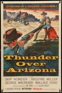 7b891 THUNDER OVER ARIZONA 1sh '56 western art of gunslinger Skip Homeier & pretty Kristine Miller!