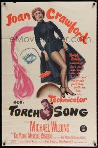 7b906 TORCH SONG 1sh '53 unusual art of tough baby Joan Crawford, a wonderful love story!