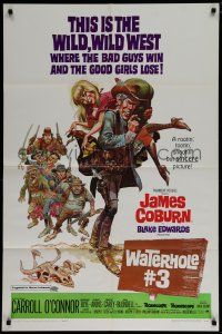 7b953 WATERHOLE #3 1sh '67 wacky Jack Davis art of James Coburn carrying Margaret Blye!