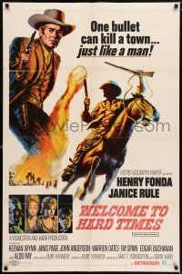 7b957 WELCOME TO HARD TIMES 1sh '67 cool artwork of cowboy Henry Fonda + cast portraits!