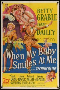 7b963 WHEN MY BABY SMILES AT ME 1sh '48 stone litho image of sexy Betty Grable & Dan Dailey!