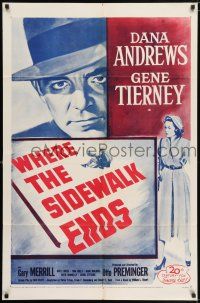 7b964 WHERE THE SIDEWALK ENDS 1sh R55 Dana Andrews, Gene Tierney, Otto Preminger noir!