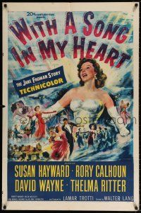 7b979 WITH A SONG IN MY HEART 1sh '52 artwork of elegant singing Susan Hayward!