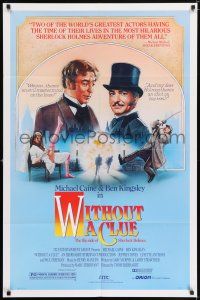 7b980 WITHOUT A CLUE 1sh '88 great artwork of Michael Caine & Ben Kingsley on the case!