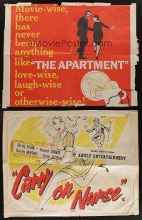 7d034 LOT OF 3 FOLDED HEAVILY TRIMMED ONE-SHEETS '60 The Apartment, Carry On Nurse!