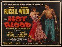 7f528 HOT BLOOD British quad '56 great image of barechested Cornel Wilde grabbing Jane Russell!
