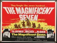 7f539 MAGNIFICENT SEVEN British quad R70s different Rene art of Brynner over cowboys, John Sturges