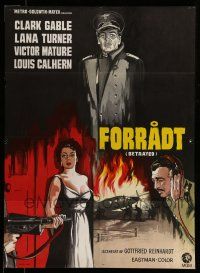 7f601 BETRAYED Danish R60s Wenzel art of Clark Gable, Victor Mature & sexy brunette Lana Turner!