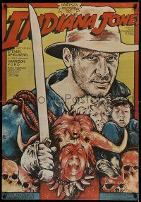 7f798 INDIANA JONES & THE TEMPLE OF DOOM Polish 26x37 '85 cool different art by Witold Dybowski!