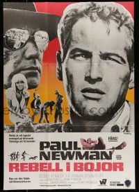 7f068 COOL HAND LUKE Swedish '67 Paul Newman prison escape classic, cool art by Gullberg!