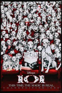 7g009 101 DALMATIANS teaser DS 1sh '96 Walt Disney live action, wacky image of dogs in theater!