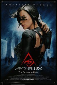 7g019 AEON FLUX advance DS 1sh '05 sexy futuristic Charlize Theron in black outfit!
