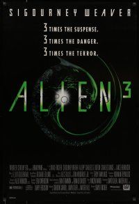 7g023 ALIEN 3 1sh '92 Sigourney Weaver, 3 times the danger, 3 times the terror!