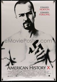 7g037 AMERICAN HISTORY X DS 1sh '98 B&W image of Edward Norton as skinhead neo-Nazi!