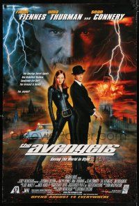 7g059 AVENGERS advance DS 1sh '98 Ralph Fiennes, Sean Connery, sexy Uma Thurman as Emma Peel!