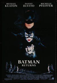 7g077 BATMAN RETURNS 1sh '92 Burton, Keaton, DeVito, Pfeiffer, directed by Tim Burton!