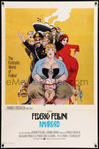 7h045 AMARCORD int'l 1sh '74 Federico Fellini classic comedy, art by Giuliano Geleng!