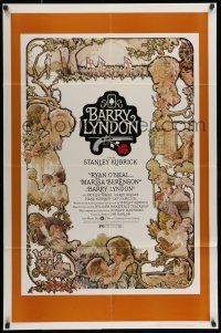 7h077 BARRY LYNDON 1sh '75 Stanley Kubrick, Ryan O'Neal, great colorful art of cast by Gehm!