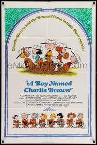 7h161 BOY NAMED CHARLIE BROWN 1sh '70 baseball art of Snoopy & the Peanuts by Charles M. Schulz!