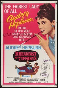 7h167 BREAKFAST AT TIFFANY'S 1sh R65 luscious Audrey Hepburn is the Fairest Lady of all!