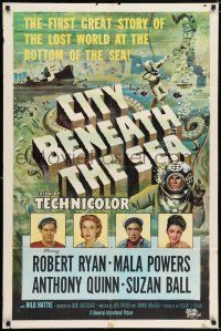 7h220 CITY BENEATH THE SEA 1sh '53 Budd Boetticher, cool art of deep sea divers by Reynold Brown!