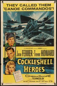 7h224 COCKLESHELL HEROES style B 1sh '56 Jose Ferrer, Trevor Howard, art of WWII canoe commandos!