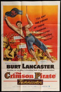 7h240 CRIMSON PIRATE 1sh '52 great image of barechested Burt Lancaster swinging on rope!