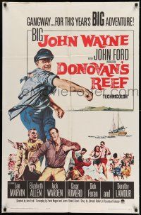 7h268 DONOVAN'S REEF 1sh '63 John Ford, great art of punching sailor John Wayne & Lee Marvin!