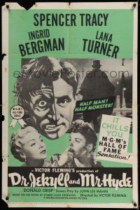 7h271 DR. JEKYLL & MR. HYDE 1sh R54 cool art of Spencer Tracy as half-man, half-monster!