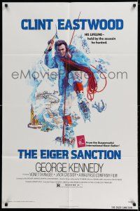 7h285 EIGER SANCTION 1sh '75 Clint Eastwood's lifeline was held by the assassin he hunted!