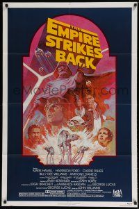 7h290 EMPIRE STRIKES BACK 1sh R82 George Lucas sci-fi classic, cool artwork by Tom Jung!