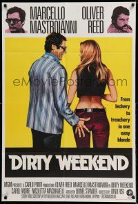 7h003 DIRTY WEEKEND English 1sh '73 Marcello Mastroianni grabs sexy Carole Andre's butt!