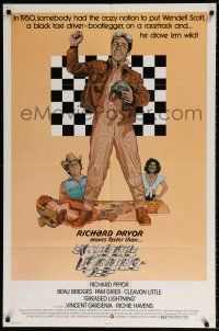 7h387 GREASED LIGHTNING 1sh '77 great art of race car driver Richard Pryor by Noble!