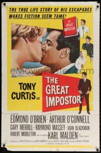 7h391 GREAT IMPOSTOR 1sh '61 Tony Curtis as Waldo DeMara, who faked being a doctor, warden & more!