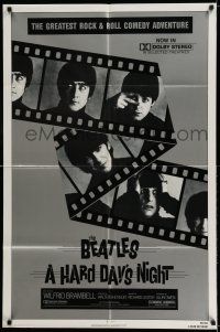 7h400 HARD DAY'S NIGHT 1sh R82 great image of The Beatles on film strip, rock & roll classic!