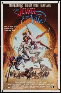 7h440 JEWEL OF THE NILE 1sh '85 great art of Michael Douglas, Kathleen Turner & Danny DeVito!