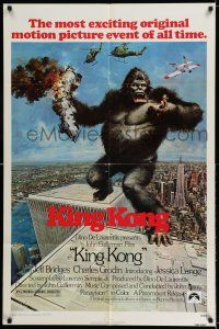 7h452 KING KONG 1sh '76 John Berkey art of BIG Ape on the Twin Towers!