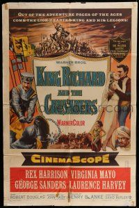 7h453 KING RICHARD & THE CRUSADERS 1sh '54 Rex Harrison, Virginia Mayo, George Sanders, Holy War!