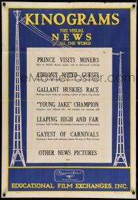 7h454 KINOGRAMS 1sh '29 cool newsreel poster, Prince visits miners, Thomas Edison!