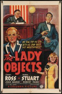7h471 LADY OBJECTS 1sh '38 Gloria Stuart, On trial for his life... with his wife his mouthpiece!