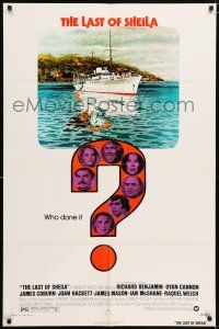 7h478 LAST OF SHEILA 1sh '73 artwork of dead body floating away from ship by Robert Tanenbaum!