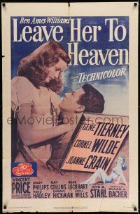 7h496 LEAVE HER TO HEAVEN 1sh R52 sexiest Gene Tierney, Cornel Wilde, pretty Jeanne Crain!