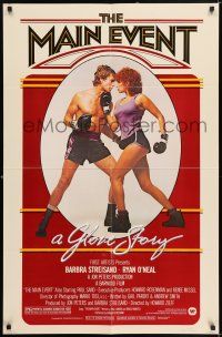 7h531 MAIN EVENT 1sh '79 great full-length image of Barbra Streisand boxing with Ryan O'Neal!
