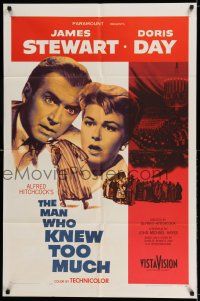 7h541 MAN WHO KNEW TOO MUCH 1sh '56 James Stewart & Doris Day, directed by Alfred Hitchcock!