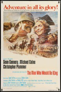 7h543 MAN WHO WOULD BE KING 1sh '75 art of Sean Connery & Michael Caine by Tom Jung!